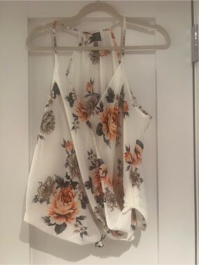 SHEIN Curve Floral Wrap Halter Tank Top White Orange Plus Size 0XL